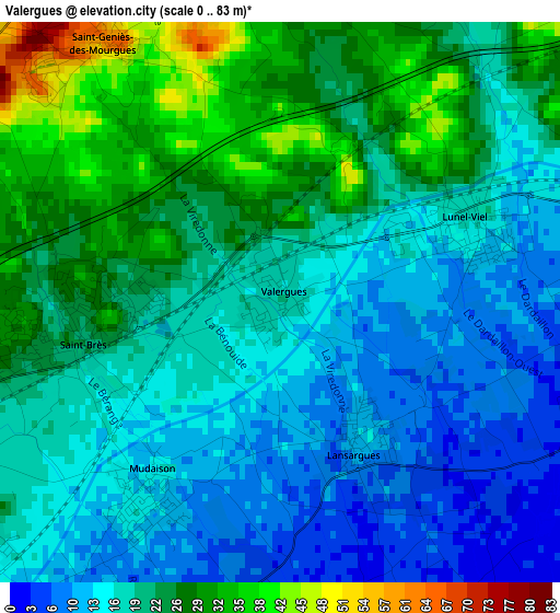 Valergues elevation map