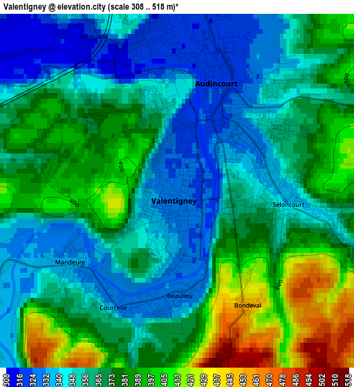 Valentigney elevation map