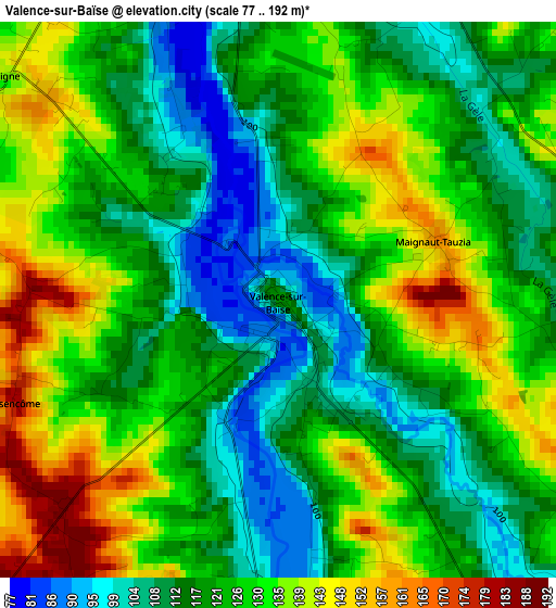 Valence-sur-Baïse elevation map