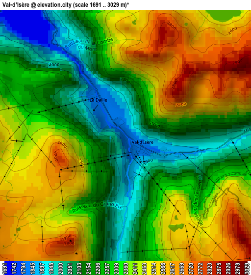 Val-d’Isère elevation map