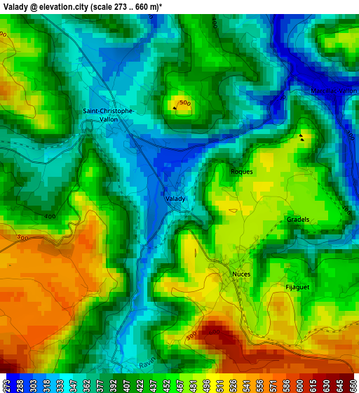 Valady elevation map