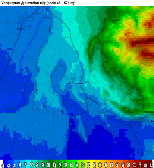 Vacqueyras elevation map