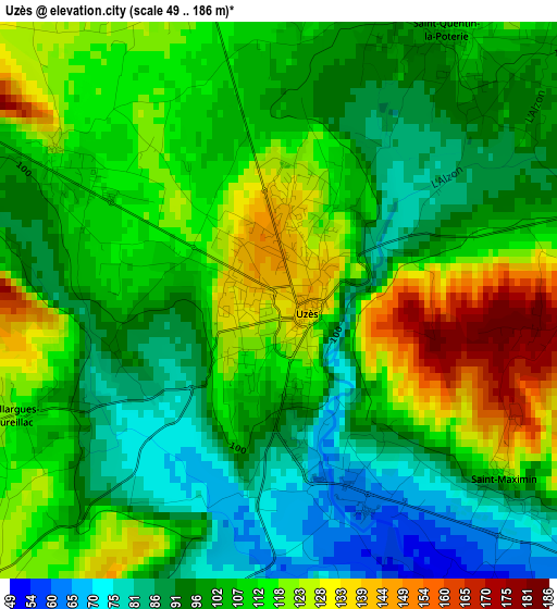 Uzès elevation map