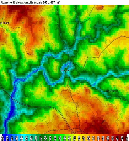 Uzerche elevation map