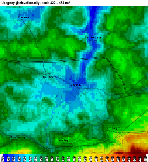 Uxegney elevation map