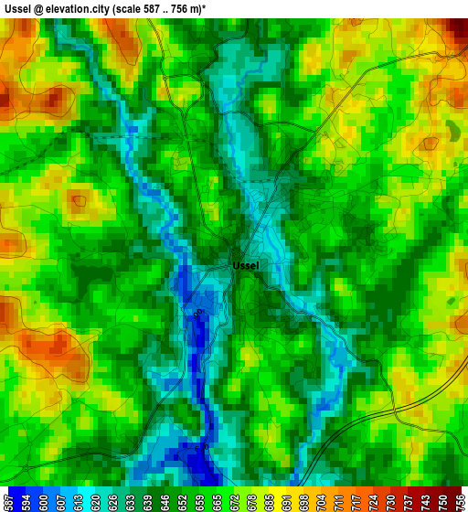 Ussel elevation map