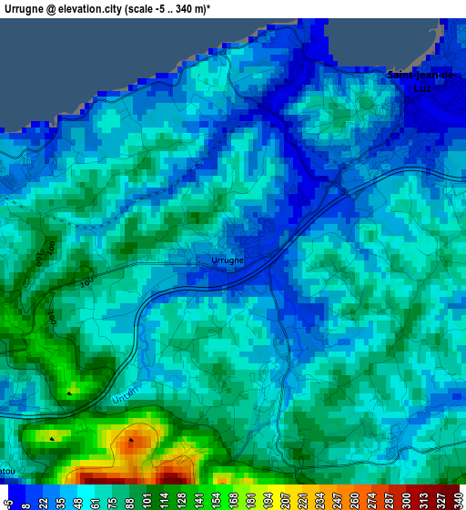 Urrugne elevation map