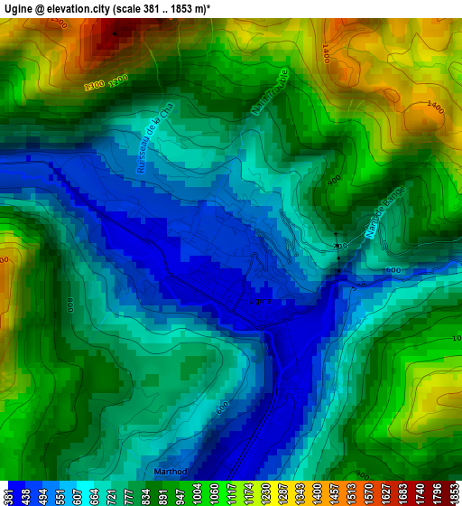 Ugine elevation map