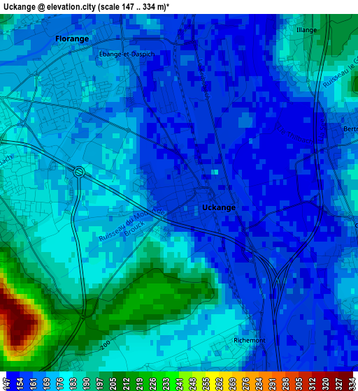 Uckange elevation map