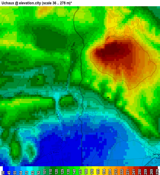 Uchaux elevation map