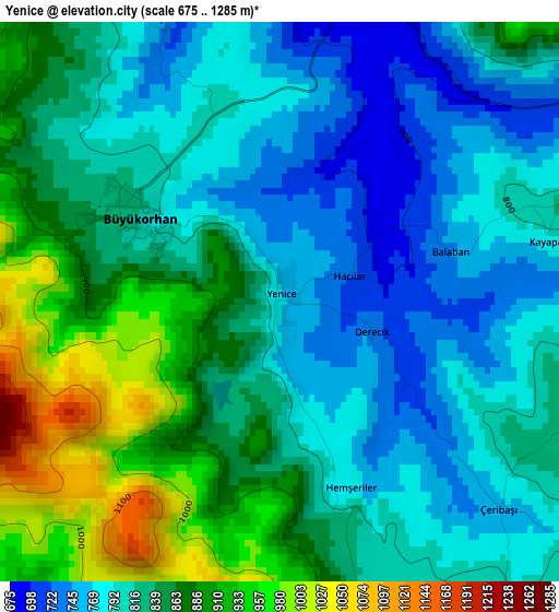 Yenice elevation map