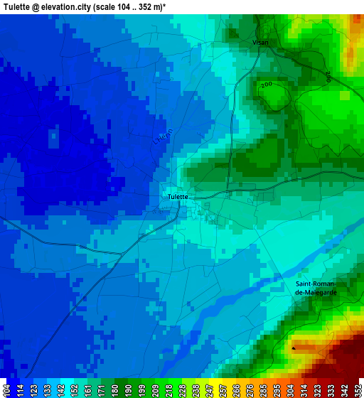 Tulette elevation map