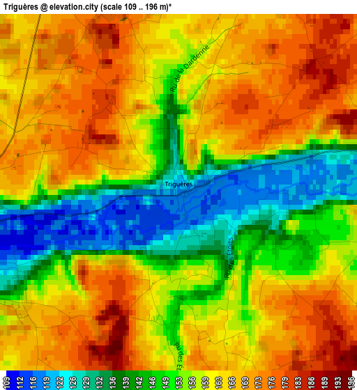 Triguères elevation map