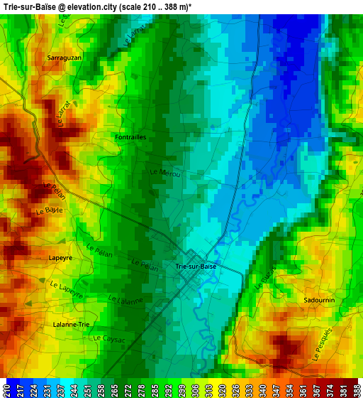 Trie-sur-Baïse elevation map