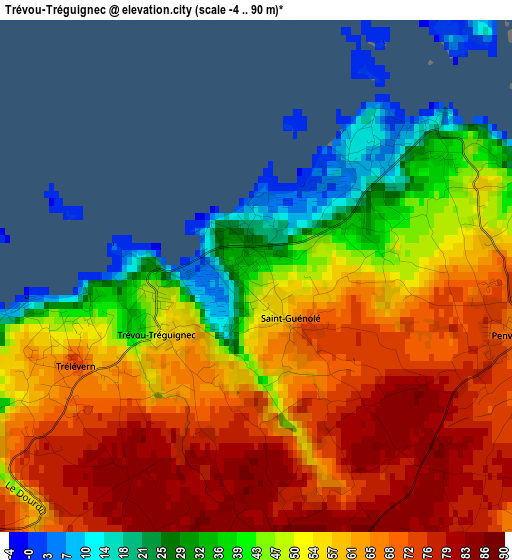 Trévou-Tréguignec elevation map