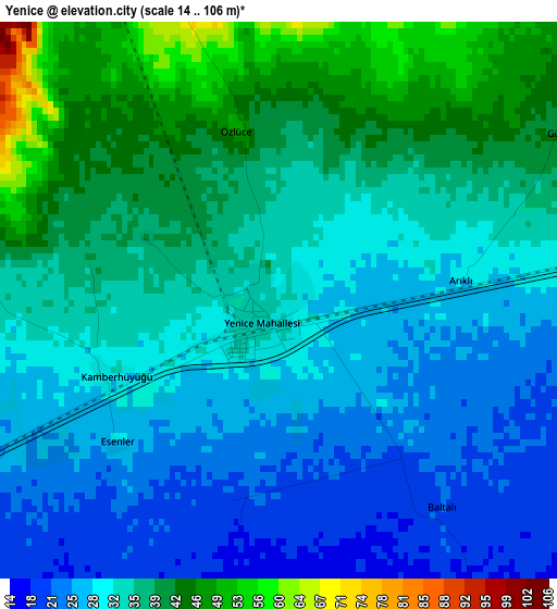 Yenice elevation map