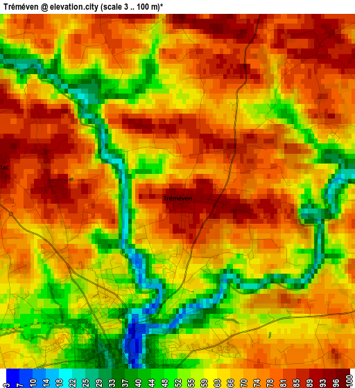 Tréméven elevation map