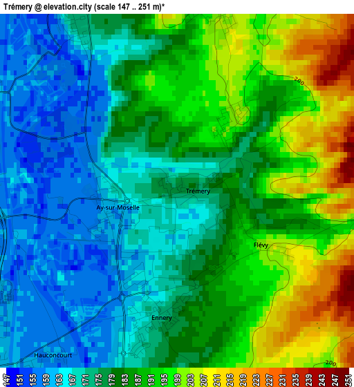 Trémery elevation map