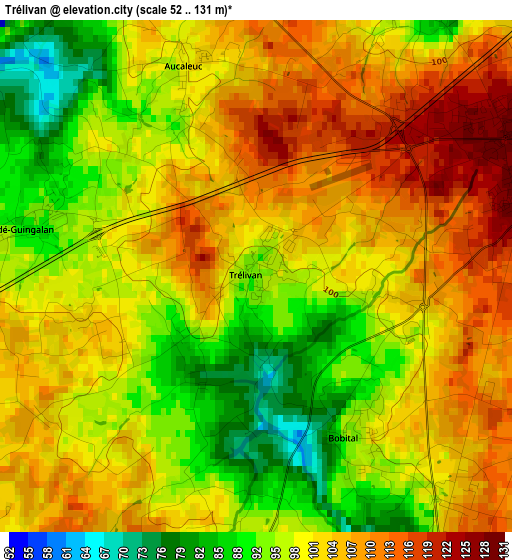 Trélivan elevation map