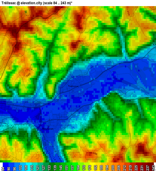 Trélissac elevation map