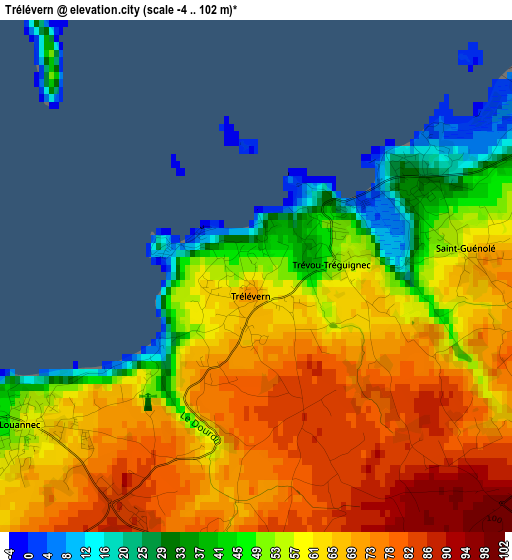 Trélévern elevation map