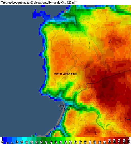 Trédrez-Locquémeau elevation map