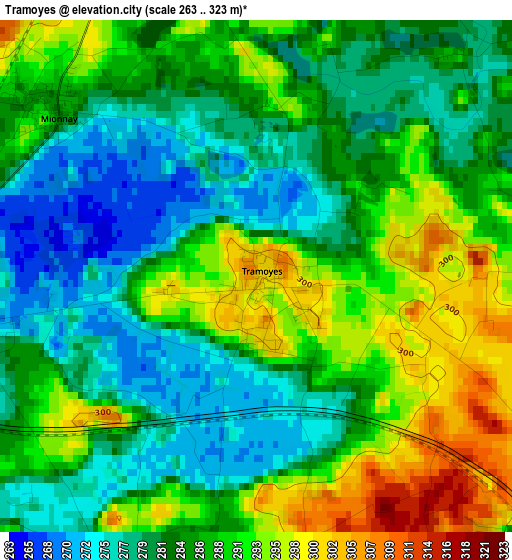 Tramoyes elevation map