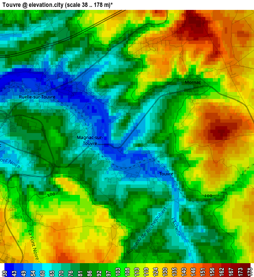 Touvre elevation map