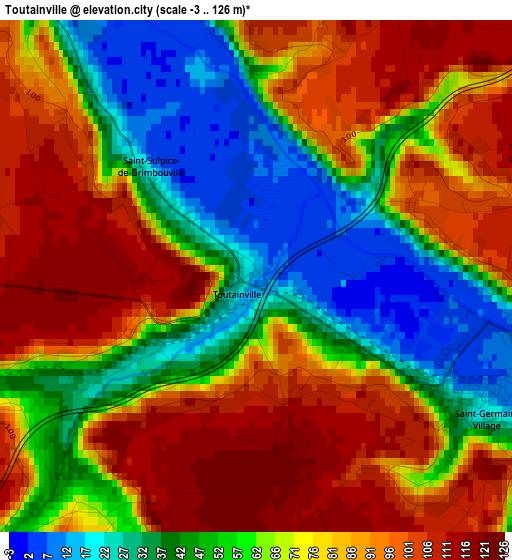 Toutainville elevation map