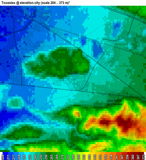 Toussieu elevation map