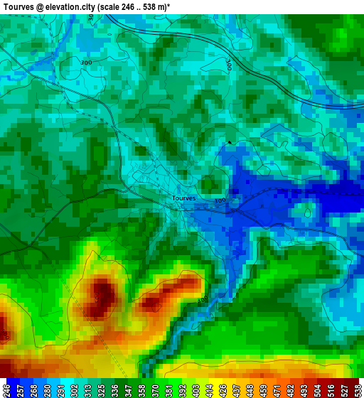 Tourves elevation map