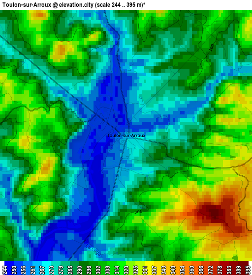 Toulon-sur-Arroux elevation map