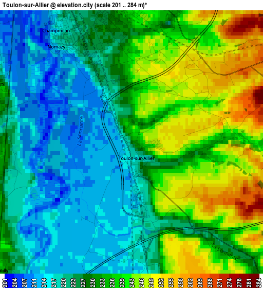 Toulon-sur-Allier elevation map