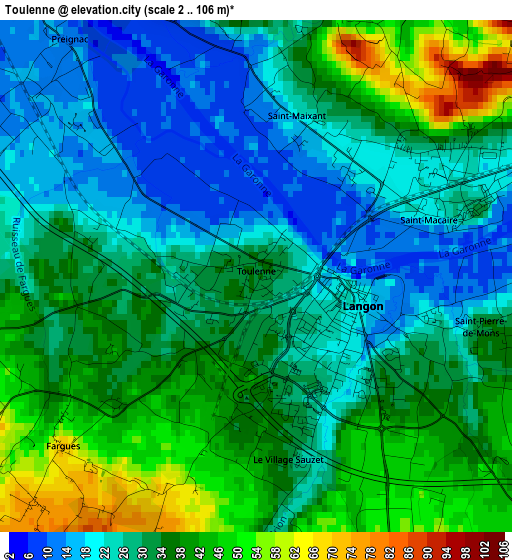 Toulenne elevation map