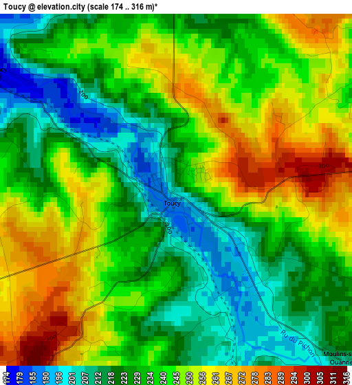 Toucy elevation map