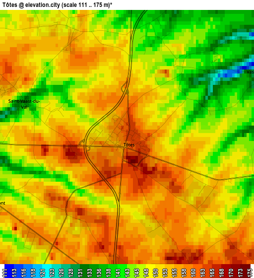 Tôtes elevation map