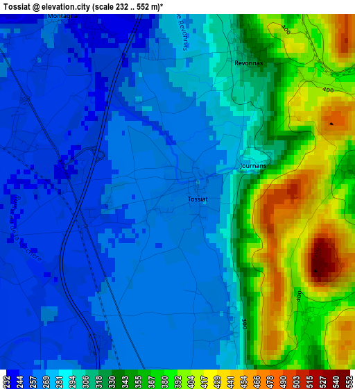 Tossiat elevation map