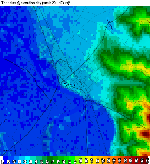 Tonneins elevation map