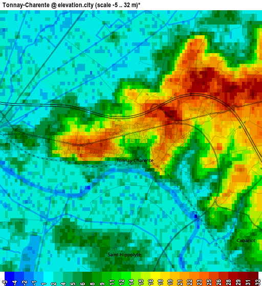 Tonnay-Charente elevation map