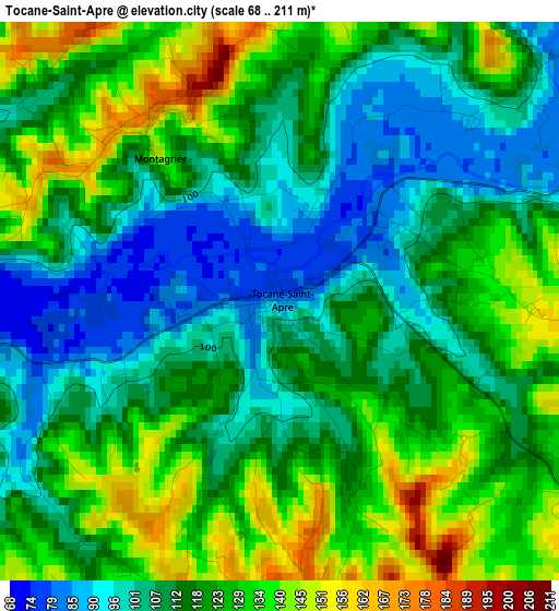 Tocane-Saint-Apre elevation map