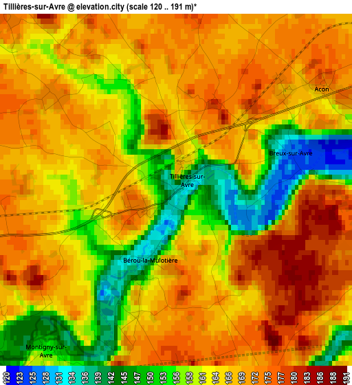 Tillières-sur-Avre elevation map