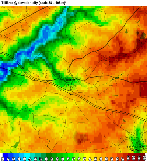 Tillières elevation map
