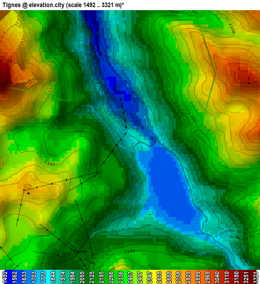 Tignes elevation map