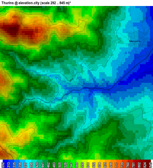 Thurins elevation map