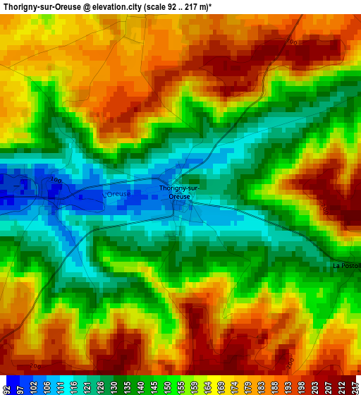 Thorigny-sur-Oreuse elevation map