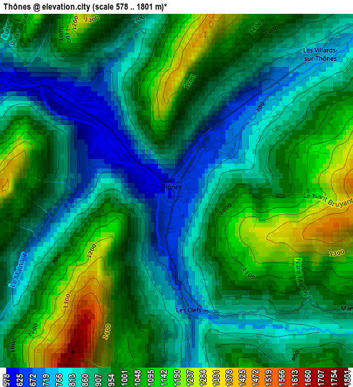 Thônes elevation map