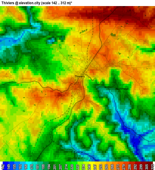 Thiviers elevation map