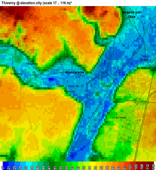 Thiverny elevation map