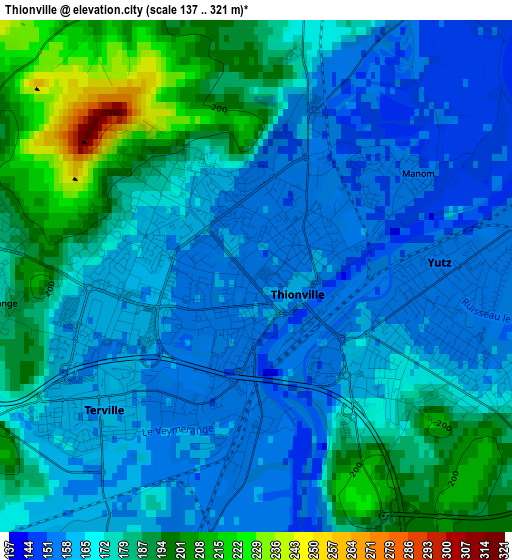 Thionville elevation map