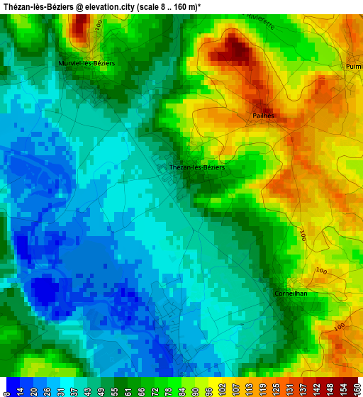 Thézan-lès-Béziers elevation map